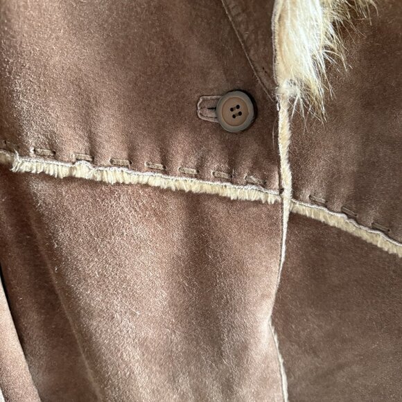 VTG Penny Lane Coat Sz XL Suede Leather Faux Fur Trim Y2K 70s Boho Patchwork - Picture 7 of 14